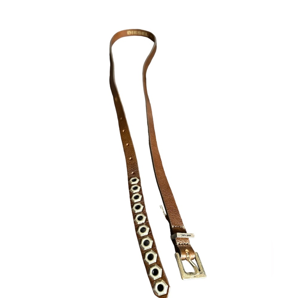 Diesel Brown leather made in Italy  belt w\ aged metal grommets